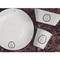 Igel Set - Mix & Match Tasse + Schale Teller Handbemalt Skurrile Wilde Tiere Niedliche Wald Geschenk Cartoon Kinder Küche von WooodlandFactory