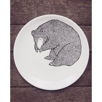 Dekorative Handbemalte Kleine Bären Teller - Handbemalt Illustriert Schrullig Wildes Tier Niedlich Wald Fauna Geschenk Abendessen Handgemacht von WooodlandFactory