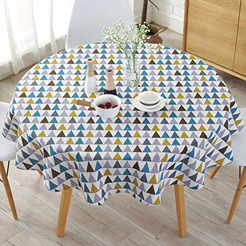 WOOPOWER Schlichte Nordic Style Tischdecke, runde Tischdecken für runde Tische, staubfeste Baumwoll-Leinen-Tischdecke für Buffettisch, Party, Urlaub, Abendessen blau von WOOPOWER
