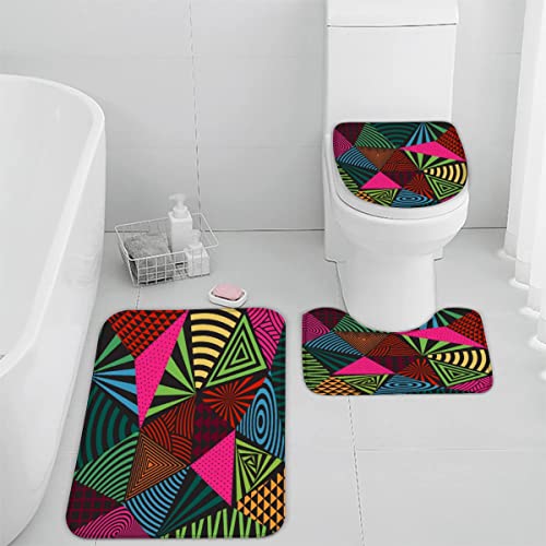 Badezimmer Badematte 3 Teilig Set Geometrie rutschfest Badteppiche Saugfähig Memory Foam Badezimmermatte Weich WC-Deckelbezug U-Förmige Matte Maschinenwaschbar Badvorleger 40x60cm(Moderne Kunst) von Woowin