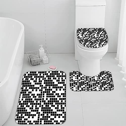 Badezimmer Badematte 3 Teilig Set Mosaik- rutschfest Badteppiche Saugfähig Memory Foam Badezimmermatte Weich WC-Deckelbezug U-Förmige Matte Maschinenwaschbar Badvorleger (Fliesenstruktur stilvoll) von Woowin