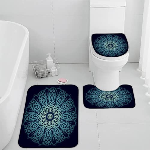 Badezimmerteppich-Set 3Teilig Mandala rutschfest Waschbar Badematte Badezimmer Weich Mikrofasern WC-Deckelbezug böhmische Moderne Memory Foam Badvorleger Badteppich für Badewanne Dusche,50x80cm von Woowin