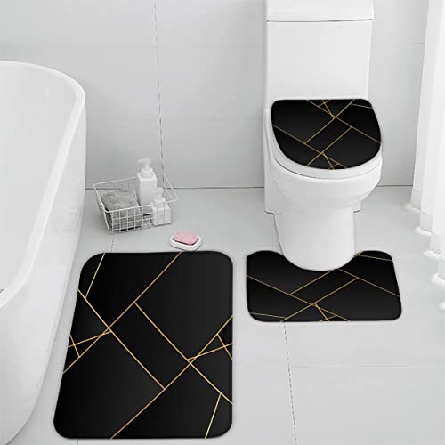 Badezimmerteppich-Set 3Teilig Mosaik- rutschfest Waschbar Badematte Badezimmer Weich Mikrofasern WC-Deckelbezug Schwarze Farbe goldene Farbe Memory Foam Badvorleger Badteppich für Badewanne Dusche von Woowin