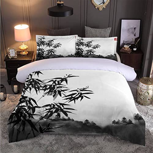 Bettwäsche 135x200 Mädchen Jungen Bambusbäume Wald 3D Druck Sommer Leicht Mikrofaser Bettbezug Orientalischer Stil Zimmer Dekor Bettwäsche-Sets 3Teilig mit Reißverschluss und 2 Kissenbezüge 80x80 von Woowin