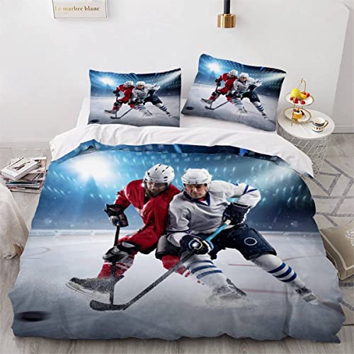 Woowin Kinderbettwäsche 135x200 Eishockey Mädchen Jungen Kinder 3D Druck Sport Bettbezug Weich Mikrofaser Sommer Bettwäsche-Sets 3 Teilig mit Reißverschluss und 2 Kissenbezüge 80x80cm von Woowin