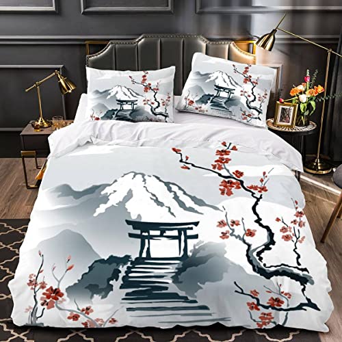 Woowin Kinderbettwäsche 135x200 Japan Mädchen Jungen Kinder 3D Druck Orientalischer Stil Bettbezug Weich Mikrofaser Sommer Bettwäsche-Sets 3 Teilig mit Reißverschluss und 2 Kissenbezüge 80x80cm von Woowin