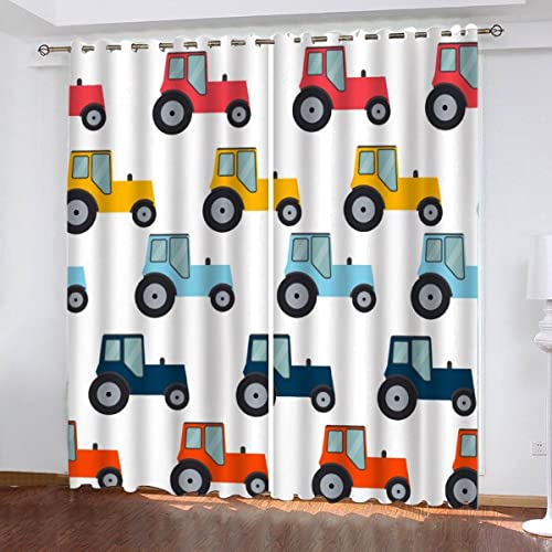 Verdunklungsvorhänge Traktor Gardinen mit Ösen Vorhänge Blickdicht Cartoon Mechanisches Auto 3D Polyester Thermo Vorhang 2 Stücke kinderzimmer Gardinen für Junge Mädchen Schlafzimmer Dekoration von Woowin