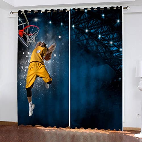 Vorhang Blickdicht Basketball 3D Verdunklungsvorhänge mit Ösen Gardinen Basketball-Spieler Microfaser Schlafzimmer Vorhang Wetterfest für Wohnzimmer Kinderzimmer 2er Set 2 x B 70 x H 160 cm von Woowin