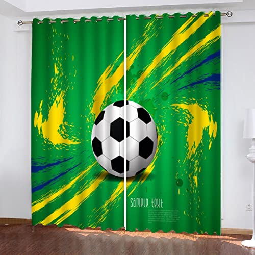 Vorhang Blickdicht Fußball 3D Verdunklungsvorhänge mit Ösen Gardinen Fußballspiel Microfaser Schlafzimmer Vorhang Wetterfest für Wohnzimmer Kinderzimmer 2er Set 2 x B 70 x H 160 cm von Woowin