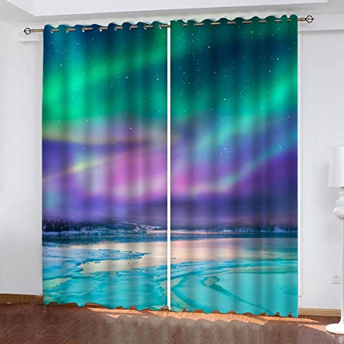 Vorhang Blickdicht Polarlicht 3D Verdunklungsvorhänge mit Ösen Gardinen Natürliche Landschaft Microfaser Schlafzimmer Vorhang Wetterfest für Wohnzimmer Kinderzimmer 2er Set 2 x B 117 x H 138 cm von Woowin