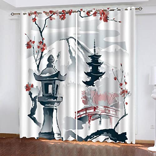 Vorhang Blickdicht Sakura Tinte 3D Verdunklungsvorhänge mit Ösen Gardinen Japan Osten Microfaser Schlafzimmer Vorhang Wetterfest für Wohnzimmer Kinderzimmer 2er Set 2 x B 91 x H 214 cm von Woowin