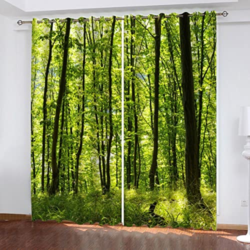 Vorhang Blickdicht Wald 3D Verdunklungsvorhänge mit Ösen Gardinen Grüner Dschungel Microfaser Schlafzimmer Vorhang Wetterfest für Wohnzimmer Kinderzimmer 2er Set 2 x B 117 x H 138 cm von Woowin