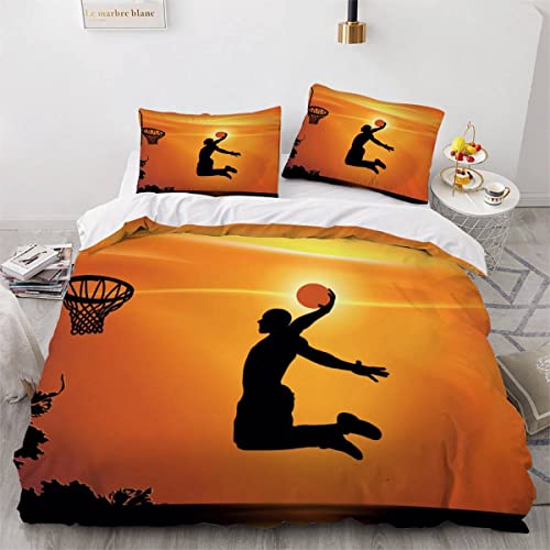 Woowin Bettwäsche 155x220 Basketball Kinder Teenager 3D Druck Dunk-MVP Bettbezug Weich 100% Mikrofaser Sommer Bettwäsche-Sets 3 Teilig mit Reißverschluss und 2 Kissenbezüge 80x80 cm von Woowin