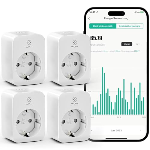 WOOX Smart WLAN Steckdose Alexa 4er pack mit Strommessung 16A, TÜV zertifiziert, Sprachsteuerung, Zeitschaltuhr & Timer, funktioniert mit Tuya APP, Alexa, Google Home, Nur 2.4GHz WIFI von Woox