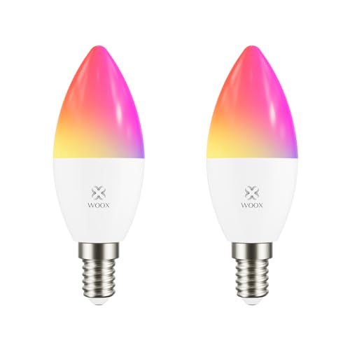Woox Alexa Glühbirnen E14, Smart WiFi LED Lampen, Dimmbar 5W 470Lm Warmweiß-Kaltweiß 2700-6500K RGB farbwechsel Birne, Kompatibel mit Alexa/Google Home, Sprachsteuerung, Kein Hub Erforderlich, 2 Pack von Woox