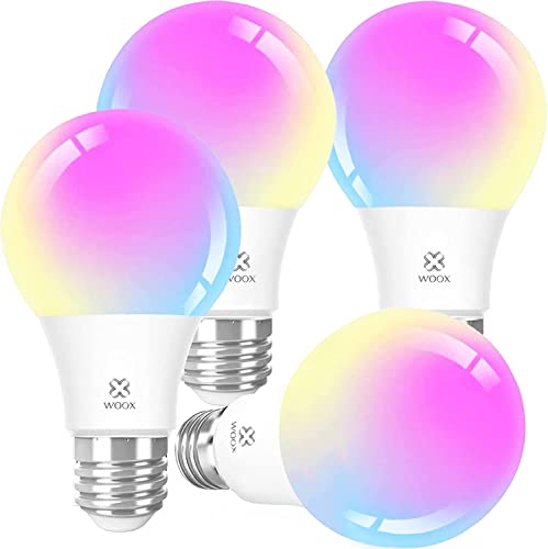 Woox Smart Lampe Alexa Glühbirne E27, 10W Warmweiß Kaltweiß Lampe, RGB Leuchtmittel, Mehrfarbige Dimmbare Glühbirne,Sprachsteuerung mit Alexa, 4 Stück von Woox