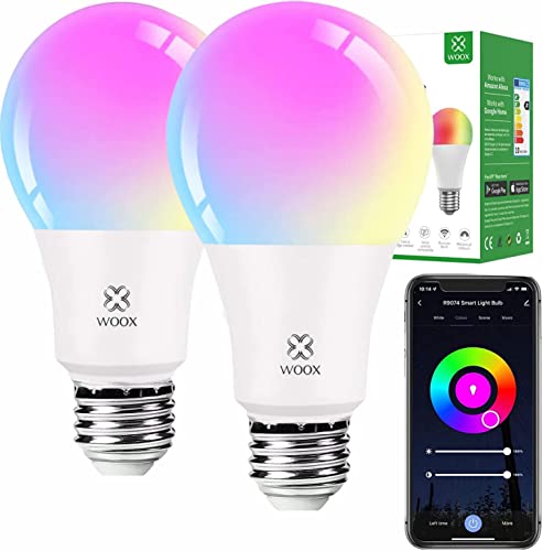 Woox Smart Lampe Alexa Glühbirne E27, Wlan mit App, 10W Warmweiß Kaltweiß , RGB Leuchtmittel, Mehrfarbige Dimmbare ,Sprachsteuerung , 2 Stück von Woox