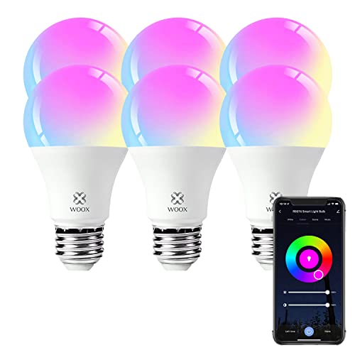Woox Smarte Glühbirne Alexa, 10 W, WLAN, LED, Smart Bulb, E27, kompatibel mit Alexa/Google Home, 2700 K-6500 K, RGB Leuchtmittel, dimmbar, 6 Stück von Woox