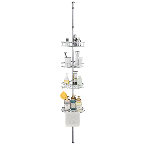 Wopeite Teleskop Duschregal, Duschregal ohne Bohren, 73-265 cm Höhenverstellbares Duschablage Ecke, Metall Eckregal Badezimmer Regal mit 4 Körben, Rostfrei teleskopregal bad (Grau) von Wopeite