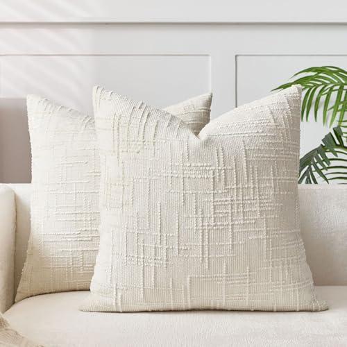 Kissenbezug 40x40 Kissen Sofakissen Dekokissen Bezug Kissenbezüge 2er Set Kissenhüllen Zierkissen Couchkissen Sofa Kissenhülle Zierkissenbezüge Pillow Case Deko Wohnzimmer Beige Chenille Bambus Textur von Woplagyreat