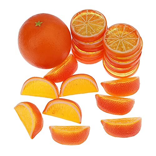 Woration 19 Stück künstliche Orange & Scheiben Blöcke Simulation Früchte Modell Realistische Orange Heimdekoration Gefälschtes Obstmodell für Party Küche Hochzeit Ornament von Woration