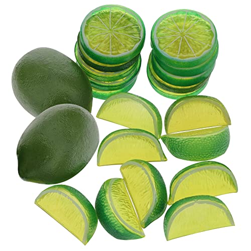 Woration 20-teiliges künstliches Obst-Set Künstliche Grüne Zitrone & Scheiben Blöcke Dekoration Lebensechtes Lebensmittelmodell von Woration
