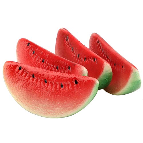 Woration 4 PCS Künstliche Gefälschte Wassermelone Slice Obst Faux Lebensecht Plastik Fäulnis Wassermelonen für Zuhause Obst Schale Küche Dekor & Zubehör von Woration