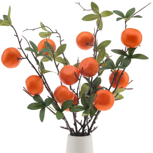 Woration 4Stück Künstliche Apfelsine Zweigstellen Simulationen Mandarine Baum Pflanze Vorbau Frucht Gefälschte Begrünung Haus DIY Dékor Requisiten 49cm von Woration