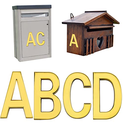 Woration 5 cm A - D Selbstklebend Briefkasten Buchstaben Alphabet Aufkleber Tür Adresse Nummer Schilder for Hotel Zimmer Büro Wohnsitz Haus Autos Lastwagen Gold Dekoration 4 Stück von Woration