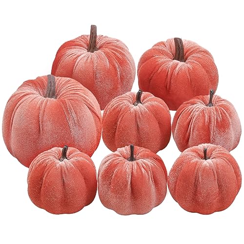 Woration 8Stück Herbst Künstliche Kürbisse Gefälschte Samt Kürbis Dekoration Rot Klein Erntedankfest Halloween für Erntedankfest Weinlese Tisch Tafelaufsatz von Woration