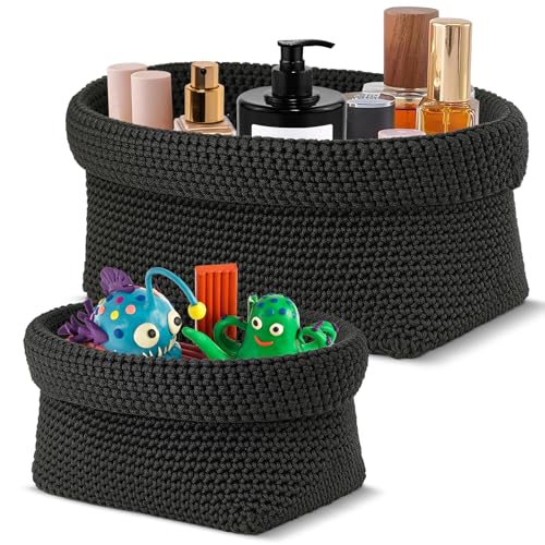 Faltbare Häkelkörbe – faltbare Aufbewahrungsbehälter aus Baumwolle für Handtücher, Kosmetik und Schmuck, Organizer für Badezimmer, Küche und Regal, 2 Stück Faltbare Häkelkörbe – faltbare Aufbewahrungsbehälter aus Baumwolle für Handtücher, Kosmetik und Schmuck, Organizer für Badezimmer, Küche und Regal, 2 Stück von Worephu