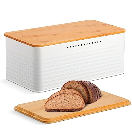 Worephu Brotkasten, Brotaufbewahrungsbox mit Bambusdeckel, weißer Brotaufbewahrungsbehälter, für Küchenarbeitsplatte, Organizer (weiß) von Worephu