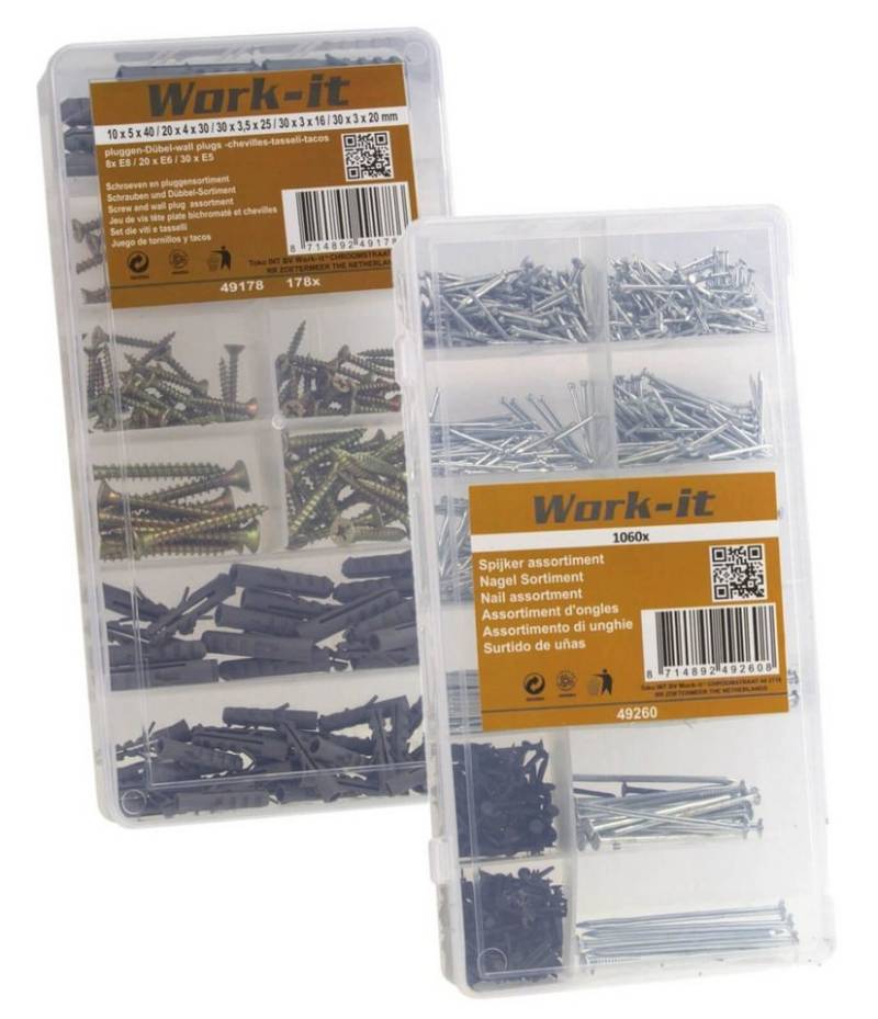 Work-it Schrauben- und Dübel-Set Schrauben, Dübel und Nagel Sortiment 1238 teiliges Set von Work-It