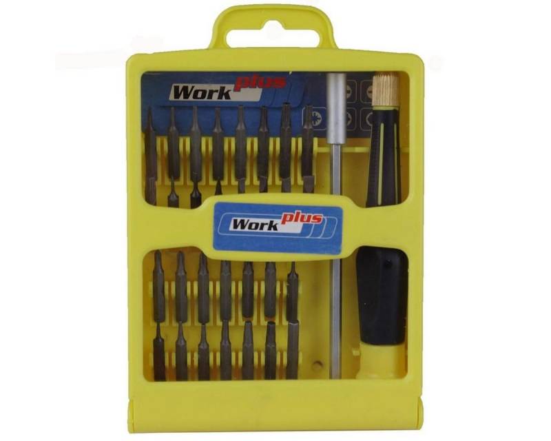 Work plus Bit-Schraubendreher Feinmechaniker Box Schraubendreher Bitatz mit Verlängerung 32-Teilig, mit rutsch gehemmten Griff von Work plus
