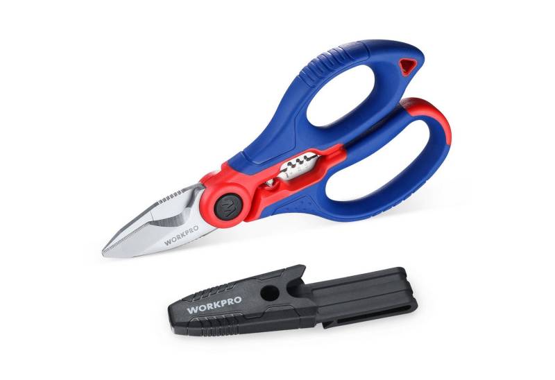 WorkPro Elektrikerschere Kabelschere Universalschere, Multi Schere mit Abisolierzange, (1-tlg), Multifunktions-Edelstahlschere mit Gürtelclip, 162MM von WorkPro