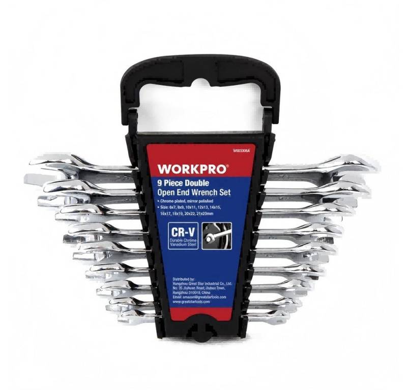 WorkPro Maulschlüssel 9-teiliges metrisches Doppelmaulschlüssel-Set mit Kunststoffhalter von WorkPro