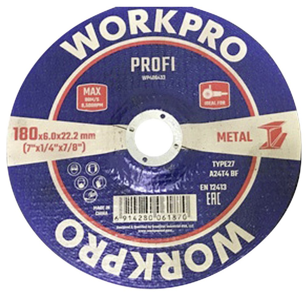 WorkPro Schleifscheibe WorkPro WP406433 Schleifscheibe Durchmesser 180 mm Bohrungs-Ø 22.2 mm WorkPro Schleifscheibe WorkPro WP406433 Schleifscheibe Durchmesser 180 mm Bohrungs-Ø 22.2 mm von WorkPro