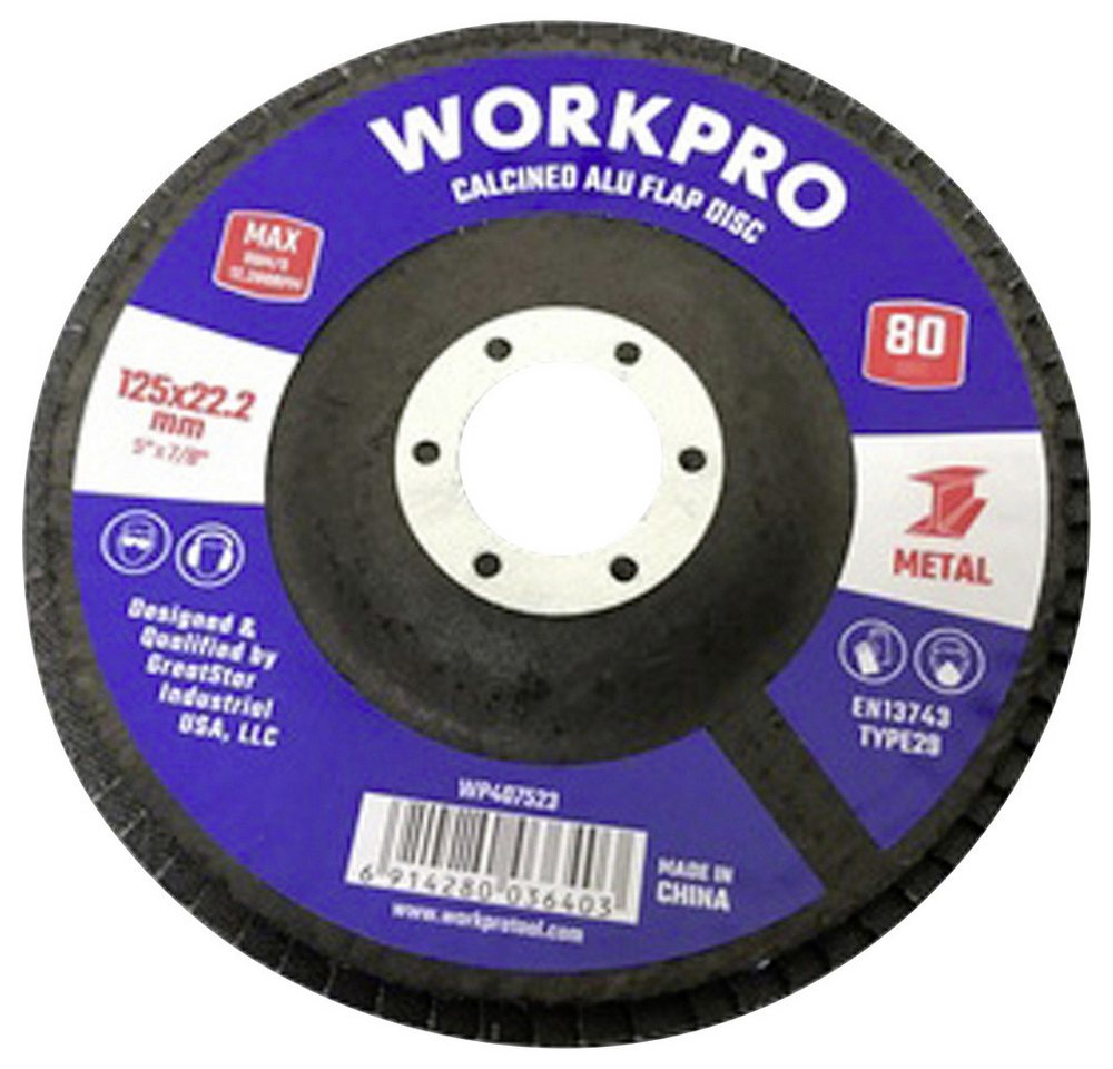 WorkPro Schleifscheibe WorkPro WP407523 Fächerschleifscheibe Durchmesser 125 mm Bohrungs-Ø 22 WorkPro Schleifscheibe WorkPro WP407523 Fächerschleifscheibe Durchmesser 125 mm Bohrungs-Ø 22 von WorkPro