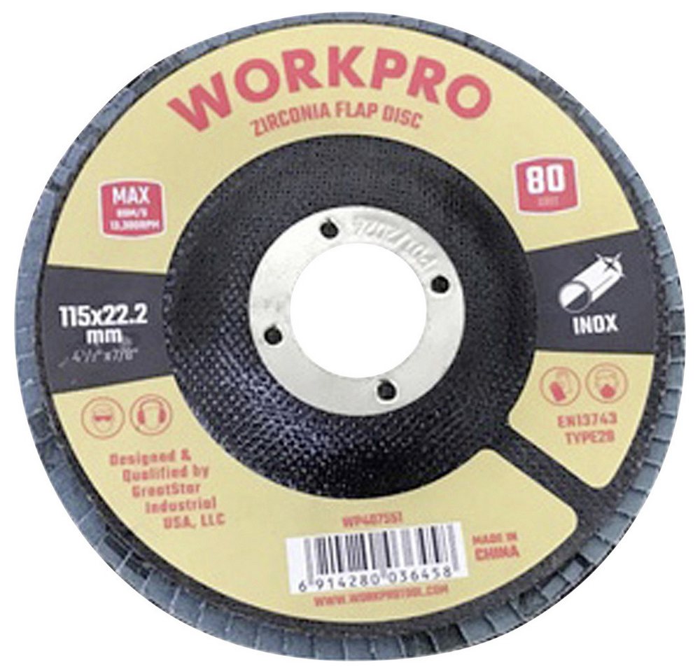 WorkPro Schleifscheibe WorkPro WP407551 Fächerschleifscheibe Durchmesser 115 mm Bohrungs-Ø 22 WorkPro Schleifscheibe WorkPro WP407551 Fächerschleifscheibe Durchmesser 115 mm Bohrungs-Ø 22 von WorkPro