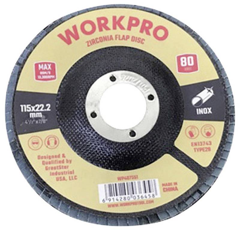 WorkPro Schleifscheibe WorkPro WP407551 Fächerschleifscheibe Durchmesser 115 mm Bohrungs-Ø 22 WorkPro Schleifscheibe WorkPro WP407551 Fächerschleifscheibe Durchmesser 115 mm Bohrungs-Ø 22 von WorkPro