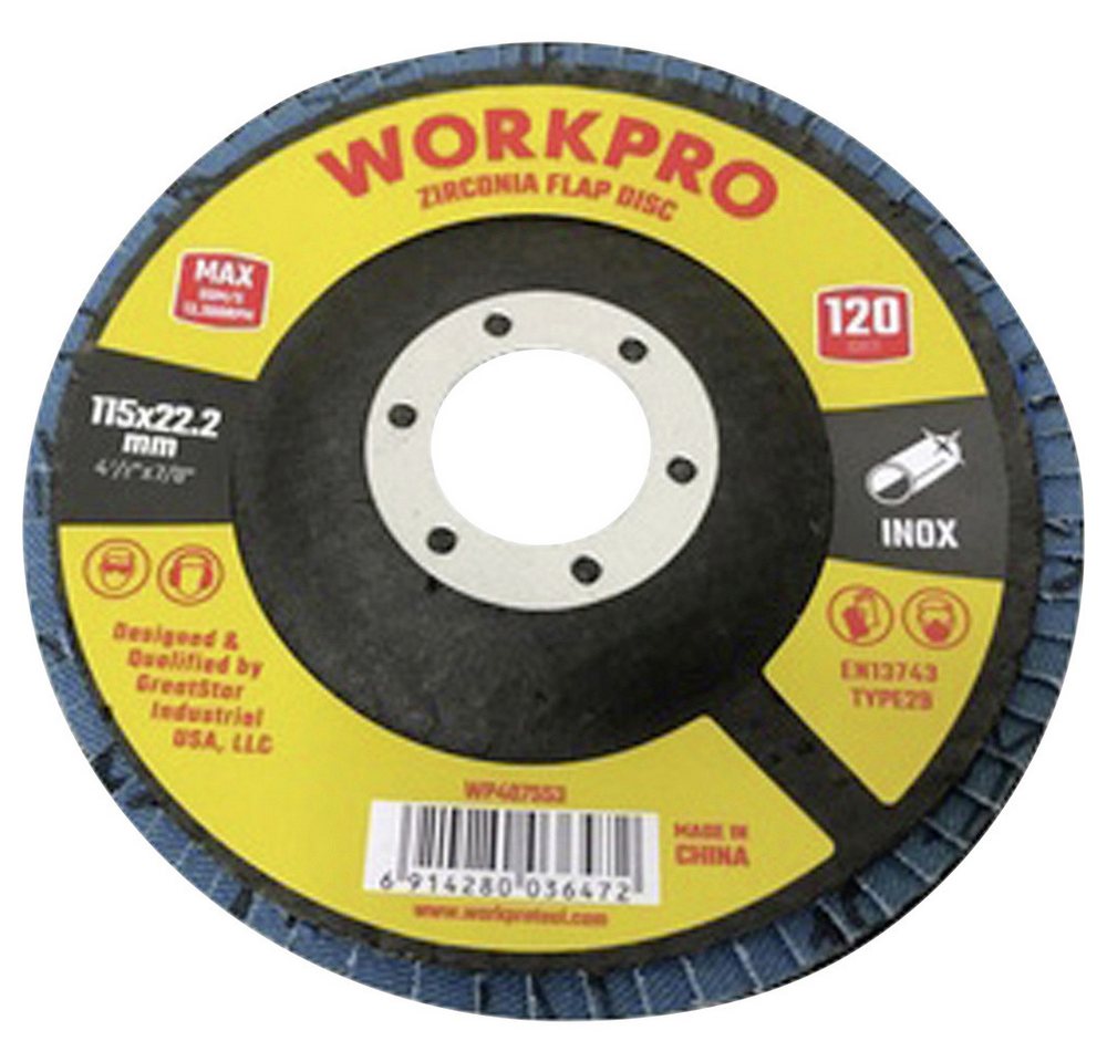 WorkPro Schleifscheibe WorkPro WP407553 Fächerschleifscheibe Durchmesser 115 mm Bohrungs-Ø 22 WorkPro Schleifscheibe WorkPro WP407553 Fächerschleifscheibe Durchmesser 115 mm Bohrungs-Ø 22 von WorkPro