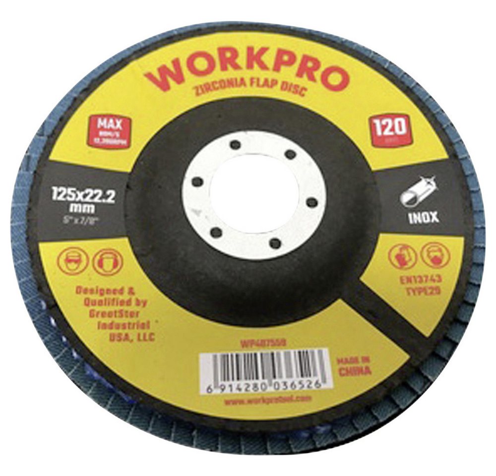 WorkPro Schleifscheibe WorkPro WP407559 Fächerschleifscheibe Durchmesser 125 mm Bohrungs-Ø 22 WorkPro Schleifscheibe WorkPro WP407559 Fächerschleifscheibe Durchmesser 125 mm Bohrungs-Ø 22 von WorkPro