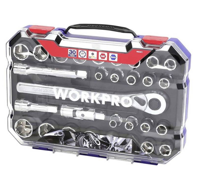WorkPro Steckschlüssel 30tlg Steckschlüssel-Set mit Schnellspannratsche. von WorkPro