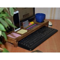 Vintage Schreibtisch Organizer Holz Desktop Dock Station Keyboard Rack Regal Geschenk Für Ihn Papa Den Vater von WorkShopIdeasUA