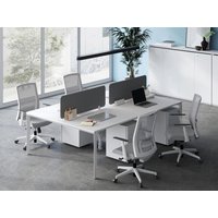 Schreibtisch Bench-Tisch für 4 Personen + Trennwand - L. 140 cm - Weiß - DOWNTOWN von Workēa
