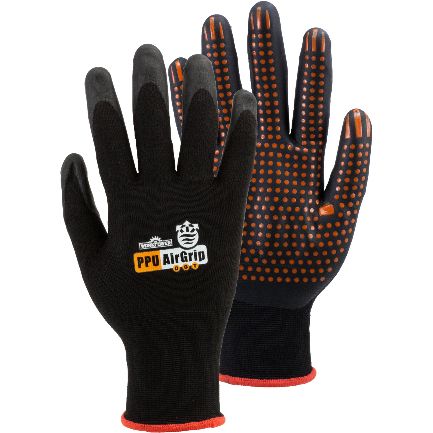 Workpower Arbeitshandschuh Airgrip Dot Schwarz-Orange Gr. 11 von Workpower