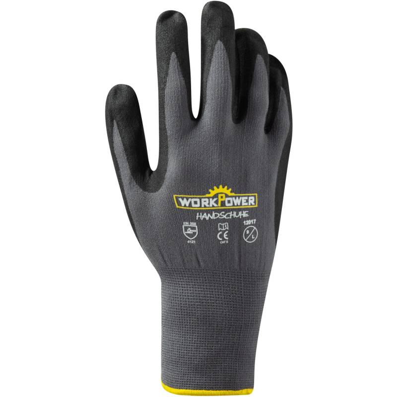 Workpower Arbeitshandschuh Pluto Grau-Schwarz Gr. 8 von Workpower
