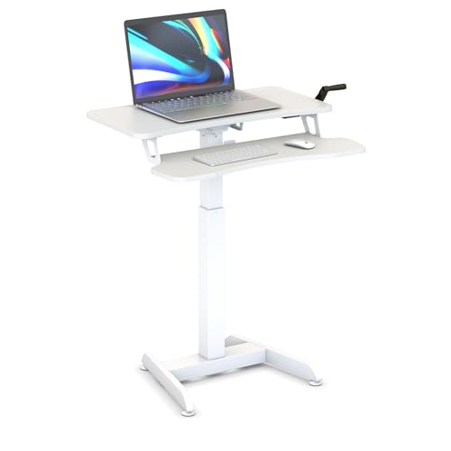 Worktrainer Updesk High - Kleiner Sitz-STEH-Schreibtisch mit Handkurbel (Weiß) von Worktrainer