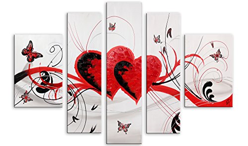World Art TW60159 Ästhetischer Webstuhl aus Holz Herzen und Schmetterlinge Acryl Gemälde auf Leinwand von Hand Dekoriert, Holz, 100x155x3 Cm von World Art