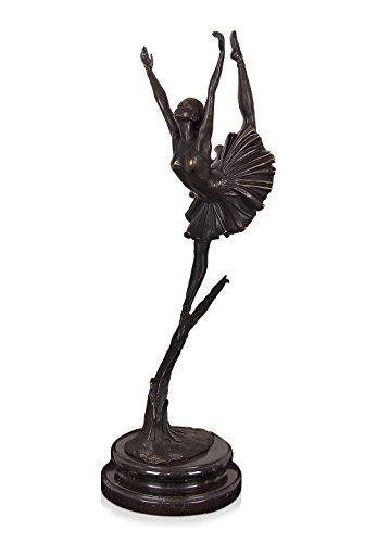 World Art TWJD086 Tänzerin auf dem Zweig Bronze-Skulptur Statue mit Marmor Basis, Bunt, 52 x 15 x 19 cm von World Art